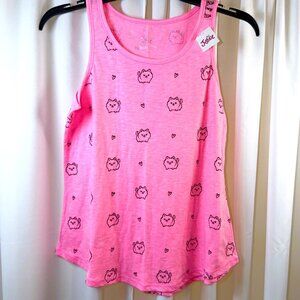 NWT Girls Justice Pink Tank Top w/Cat & Heart Repeating Print, Size 14/16